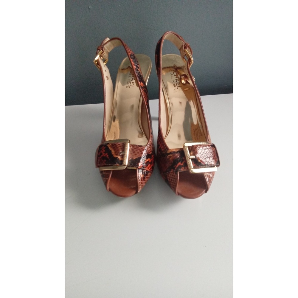 Michael Kors‎ Slingback Heels Snakeskin Peep Toe Stiletto Pumps - Picture 5 of 7